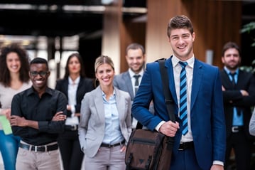 young multi ethnic business people group walking standing and top view-1